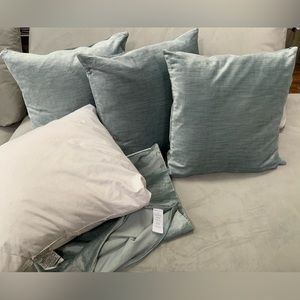 West Elm Feather Pillow with Dusty Blue Cover